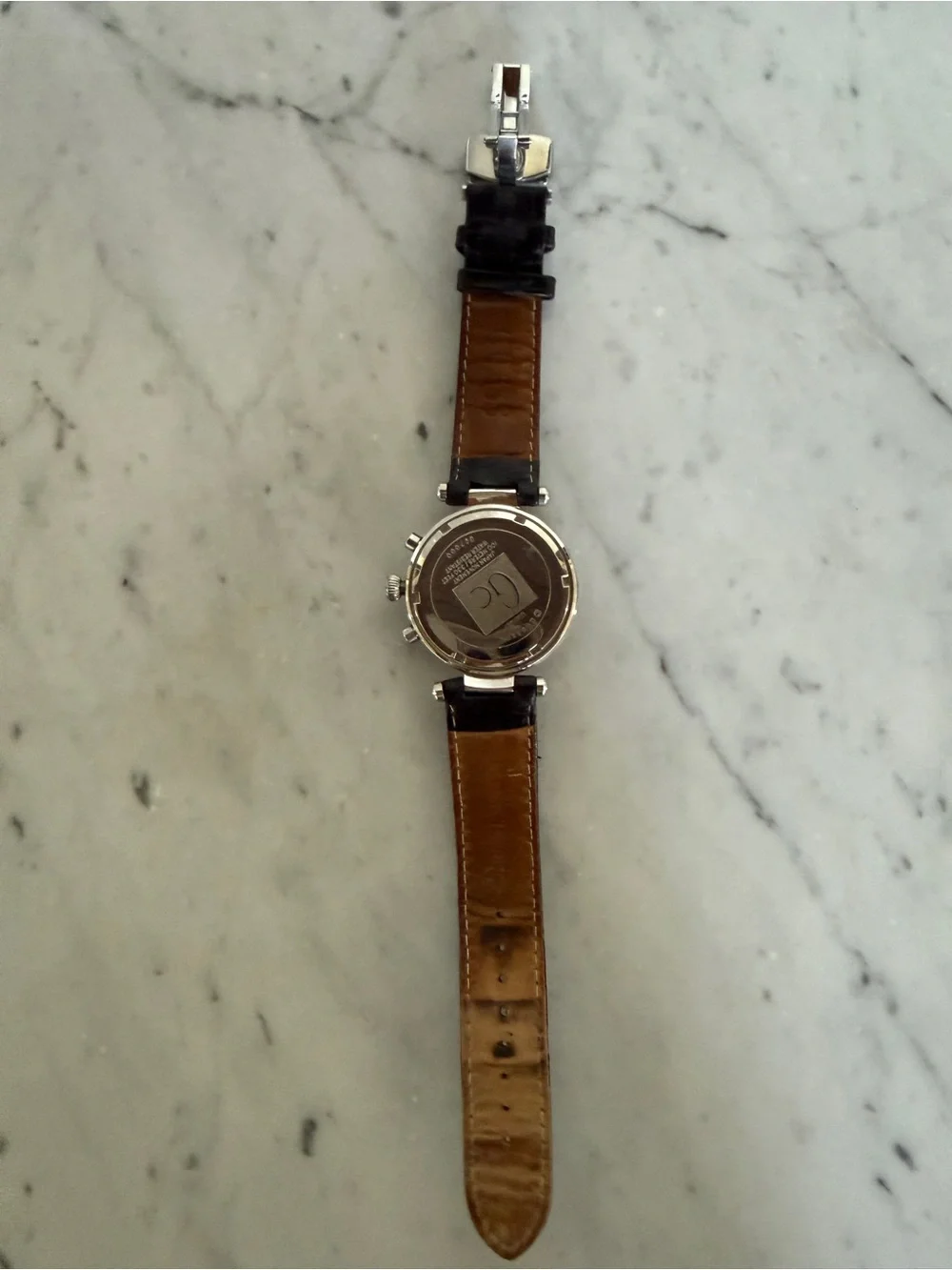 Men's Silver Dial Chronograph Watch with Black Leather Strap - Classic Style